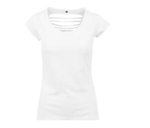 Build Your Brand BY035 - Damska koszulka z rozdartym tyłem Biały
