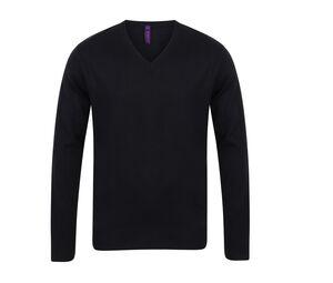 Henbury HY720 - Męski sweter z dekoltem w szpic Czarny