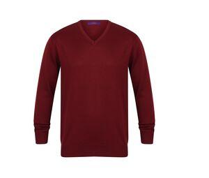 Henbury HY720 - Męski sweter z dekoltem w szpic Burgundowy