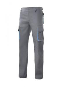 VELILLA V3004 - Praktyczne spodnie z kieszeniami z kontrastowym akcentem Grey / Sky Blue