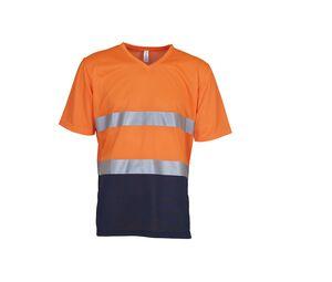 Yoko YK910 - V-neck high-visibility T-shirt Odblaskowy pomarańcz/granat