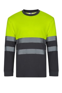 Velilla 305615 - BICOLOR LONG-SLEEVE COTTON T-SHIRT AV GREY/HI-VIS YELLOW